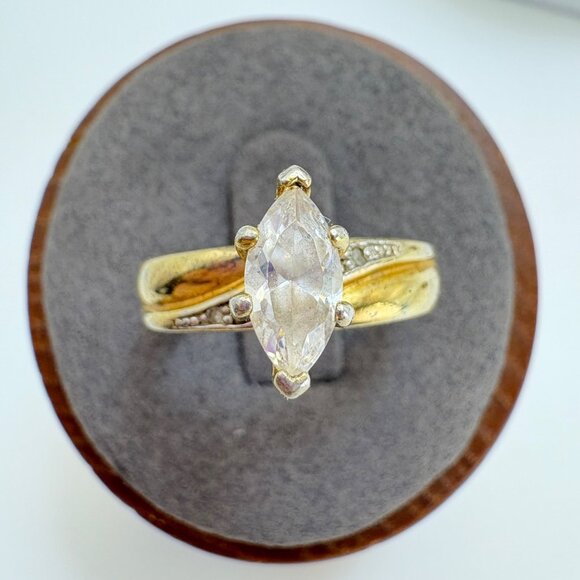 Gold Over Sterling Silver 925 Marquise CZ Solitaire Engagement Promise Ring SZ 7 - Picture 1 of 14